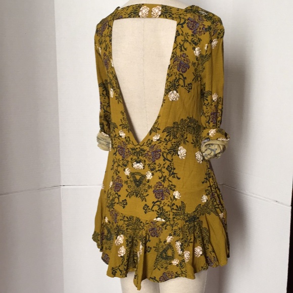 FP Floral 70s Green Tunic w/pockets - Picture 2 of 2